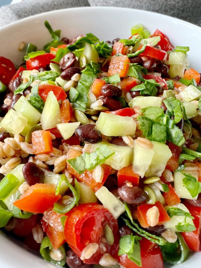 vegetables, black bean salad, farro, Mediterranean salad, anti-inflammatory
