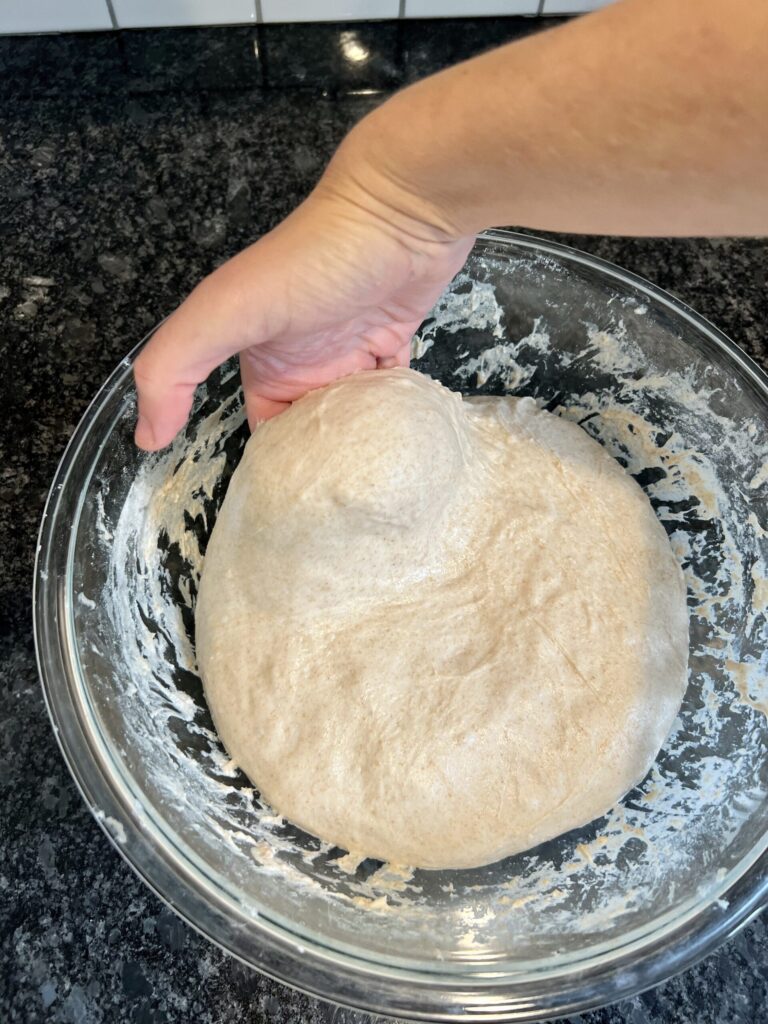 stretch and fold sourdough bread mixture