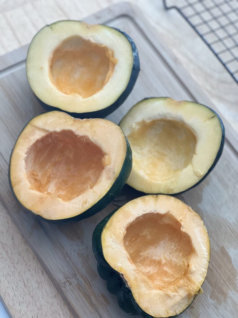 Halved and seeded acorn squash