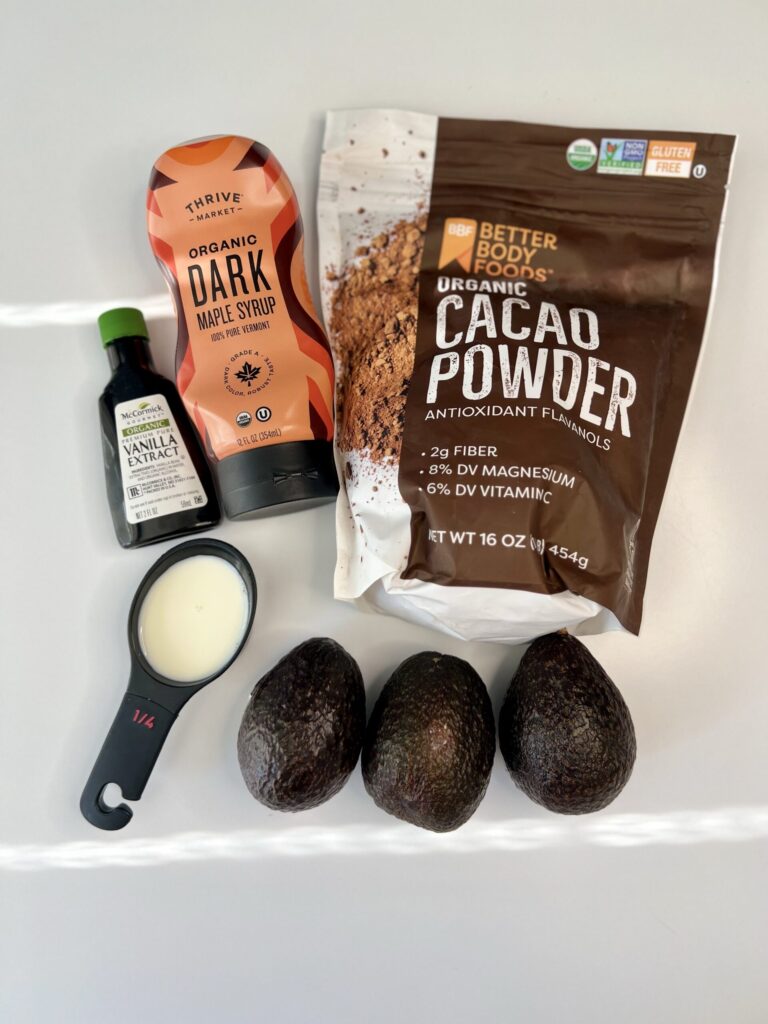 ingredients for avocado chocolate pudding