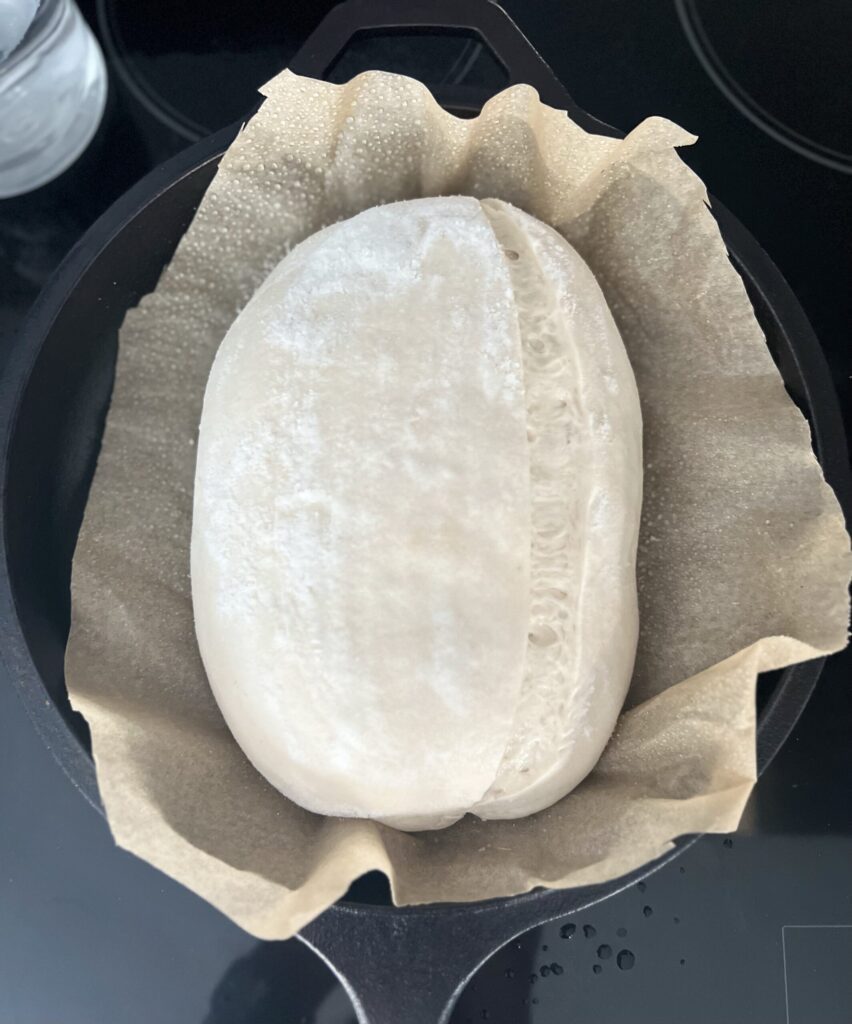 rustic sourdough bread - put into iron skillet