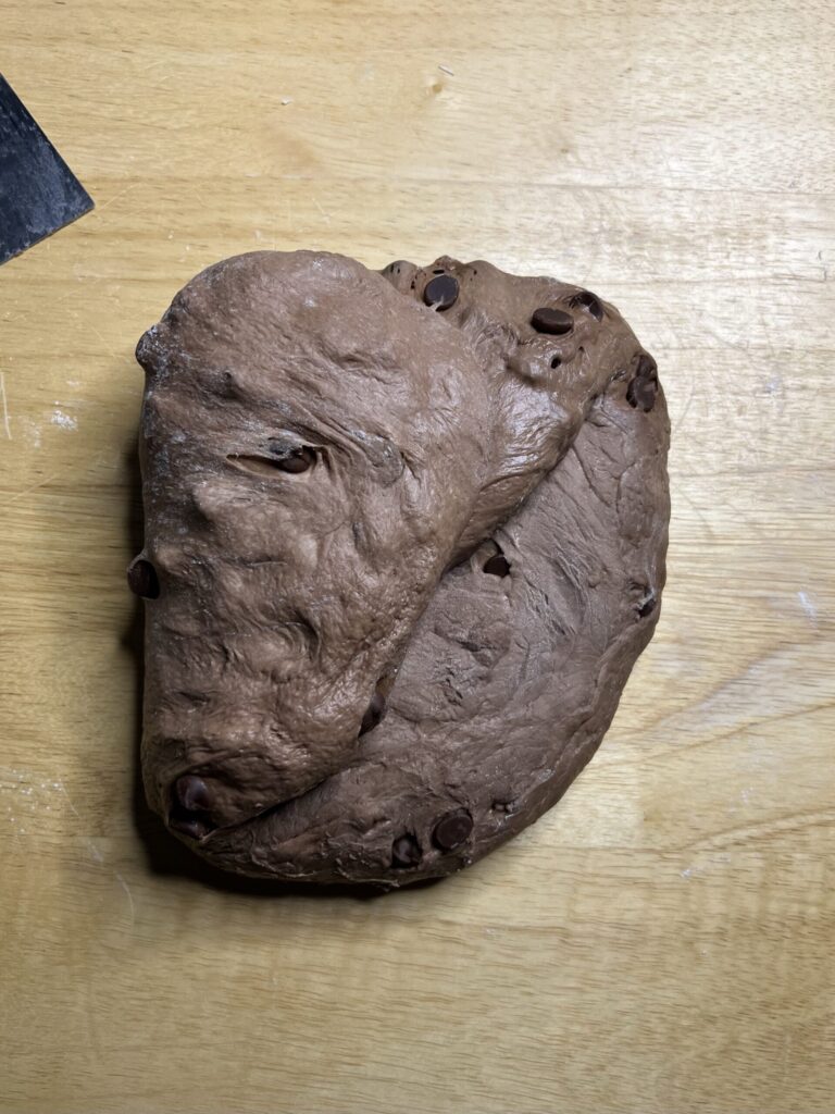 sourdough chocolate bread - Fold the top of the dough to the center & the left side to the center