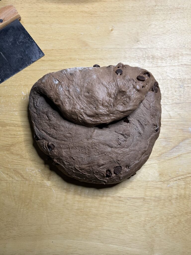 sourdough chocolate bread - Fold the top of the dough to the center & the left side to the center