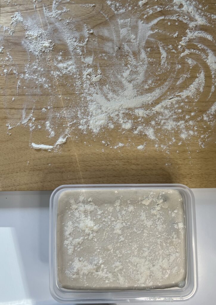floured work surface for ciabatta bread