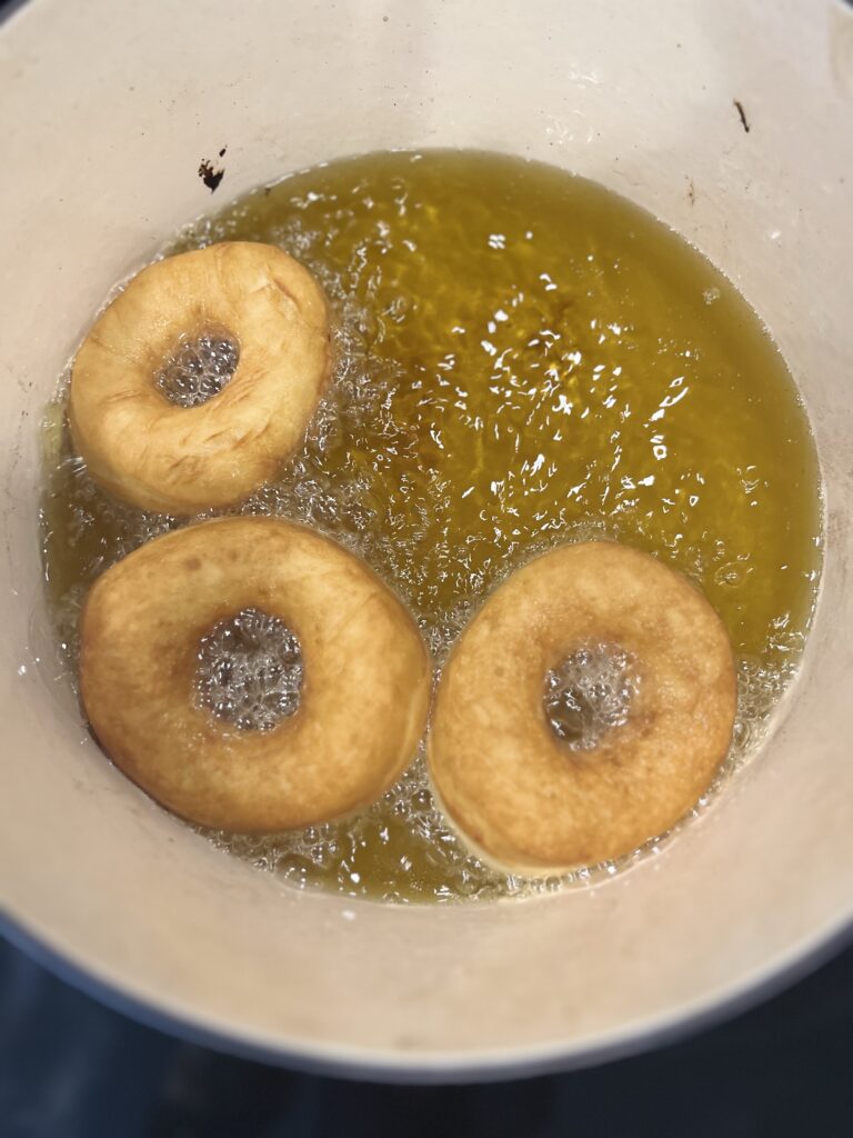 Fry the sourdough donuts