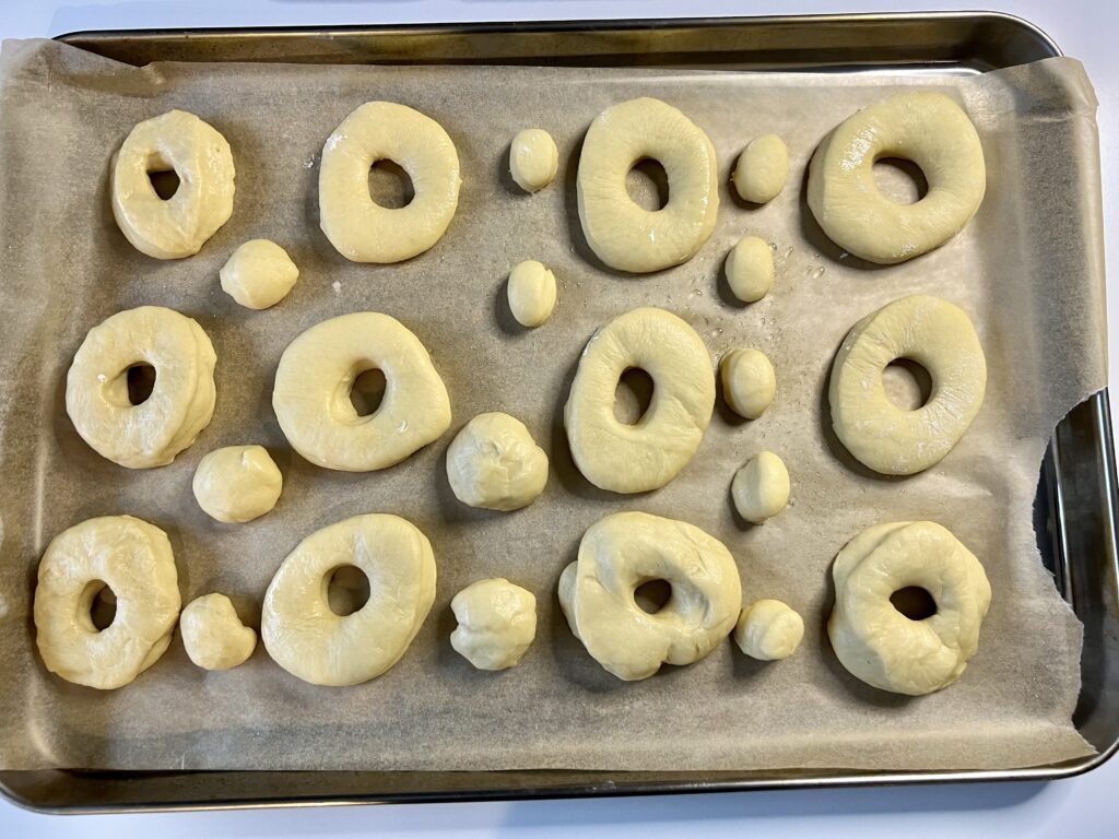 Cut out as many donuts as you can and continue to roll out the dough until all of it has been used. 