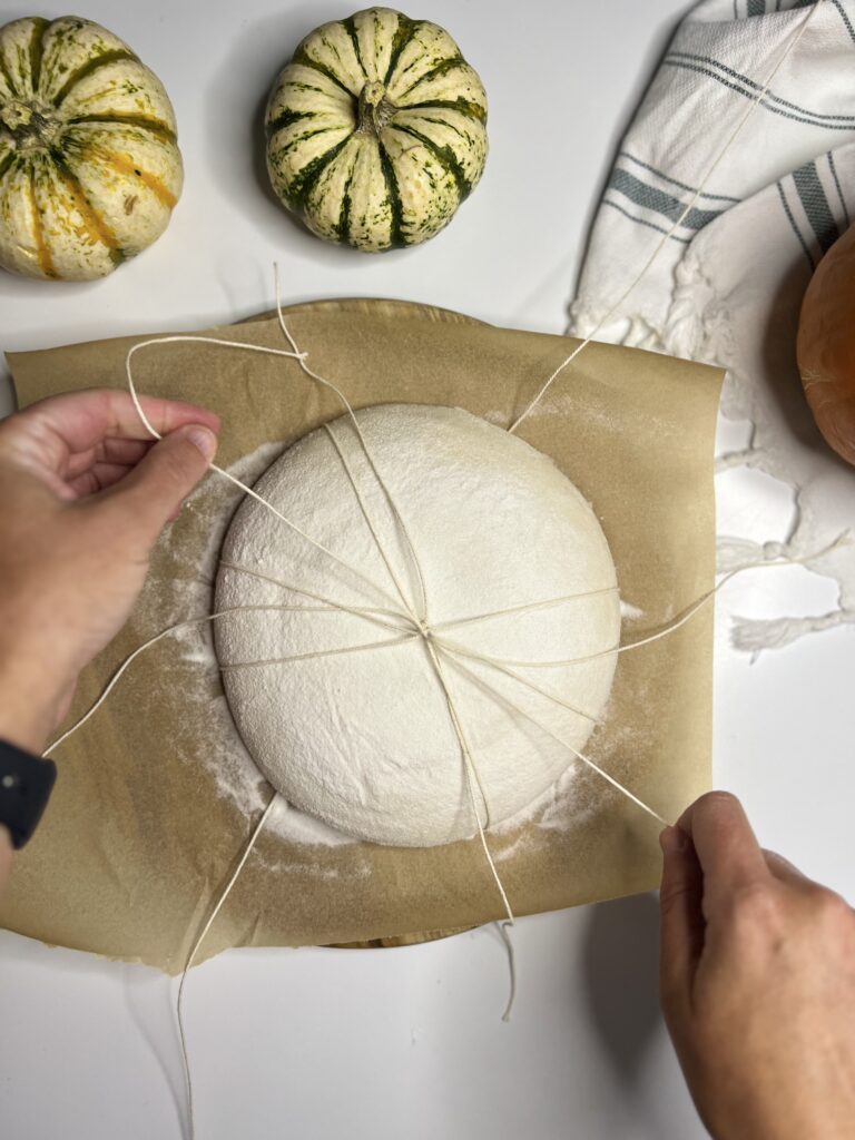 Do not tie the string too tight as the dough needs room to expand. 