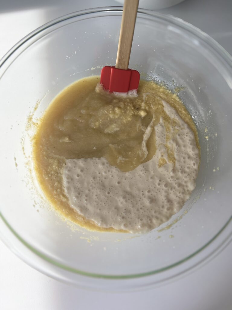 sourdough applesauce cake batter mixture