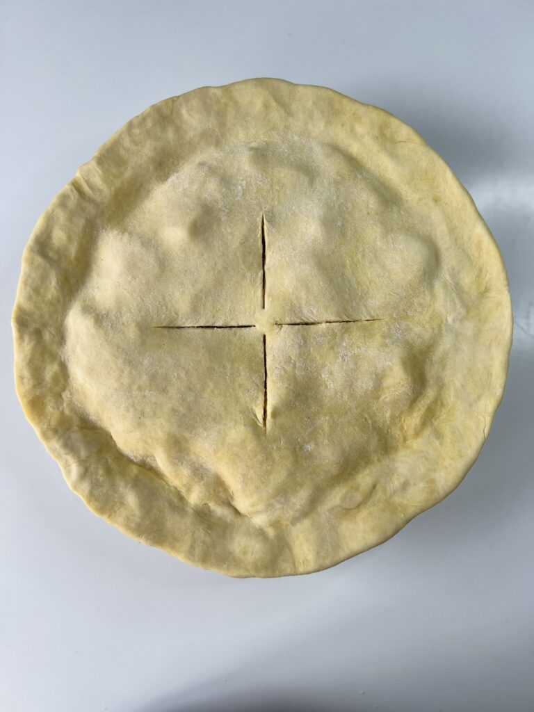 To avoid the edges of the pie from browning too much place your pie shield around the pie. Alternatively, you can cut a 38-inch strip of aluminum foil and wrap it around the edges of the pie.