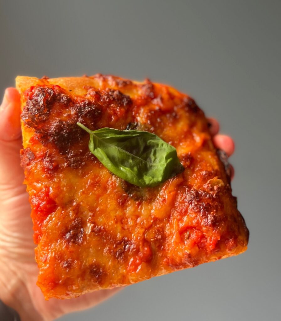 sourdough Sicilian pizza slice