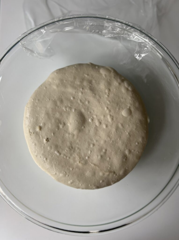 doubled sourdough fougasse dough