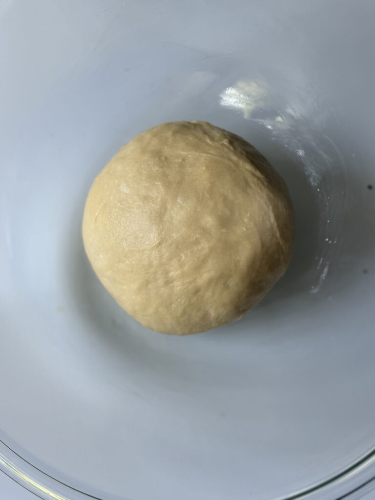 kneaded dough in bowl