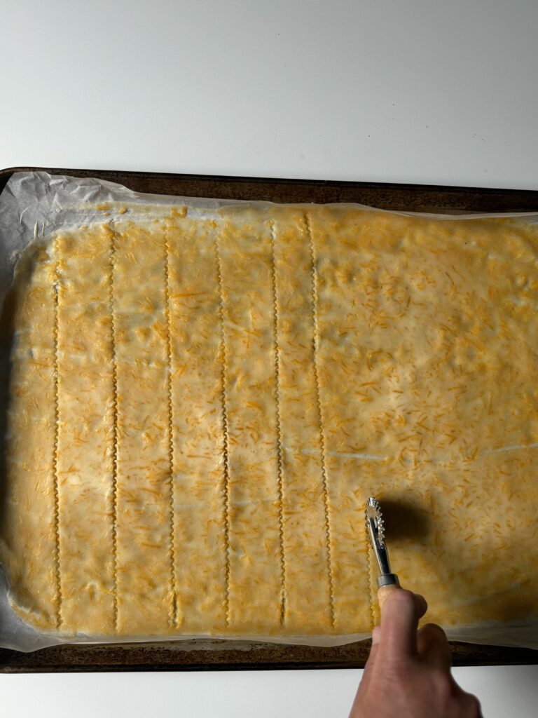 cutting sourdough crackers