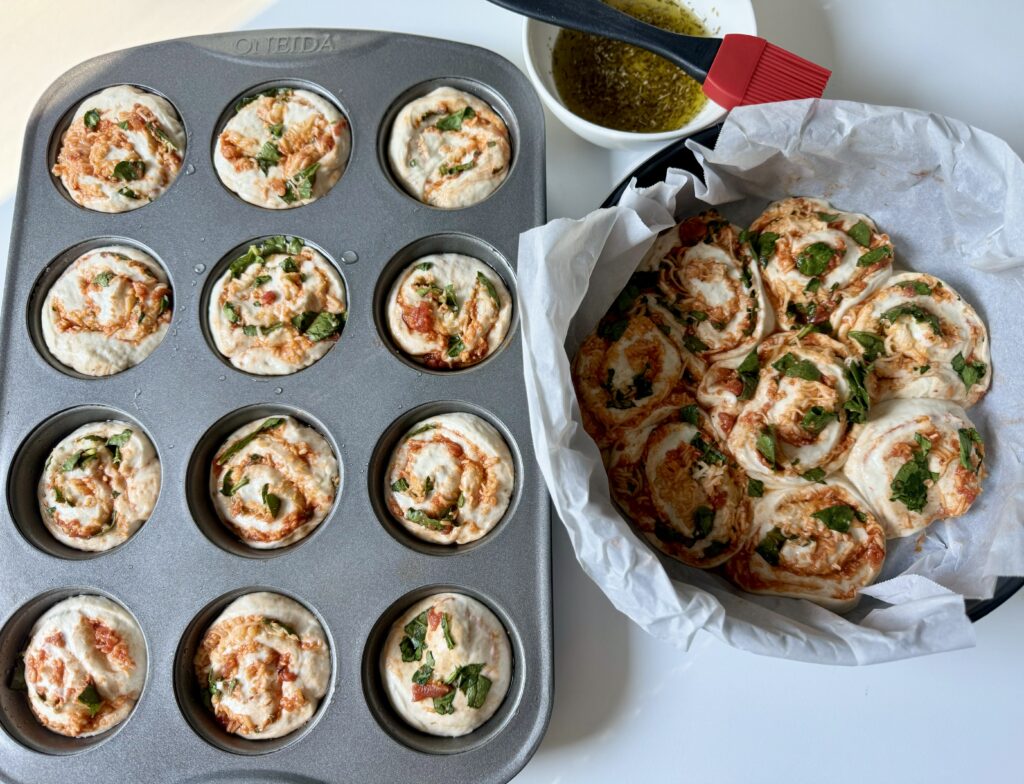 proofed sourdough pizza scrolls