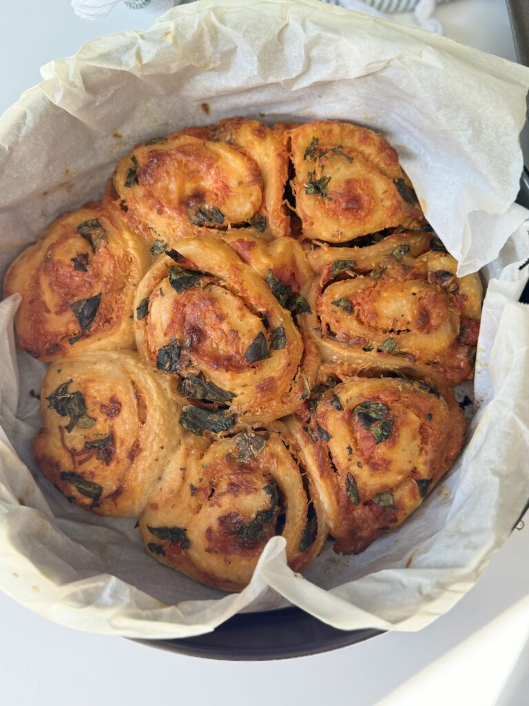 sourdough pizza scrolls pulled apart 