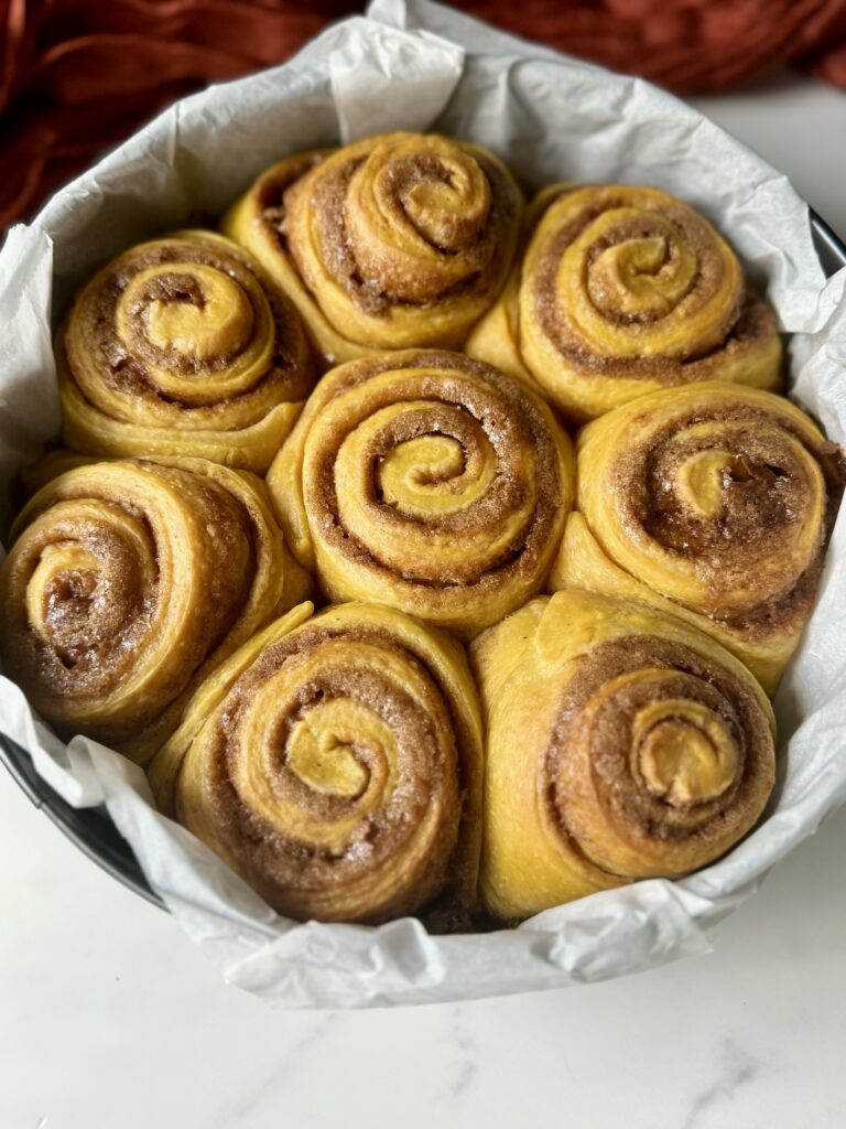 baked sourdough pumpkin cinnamon rolls