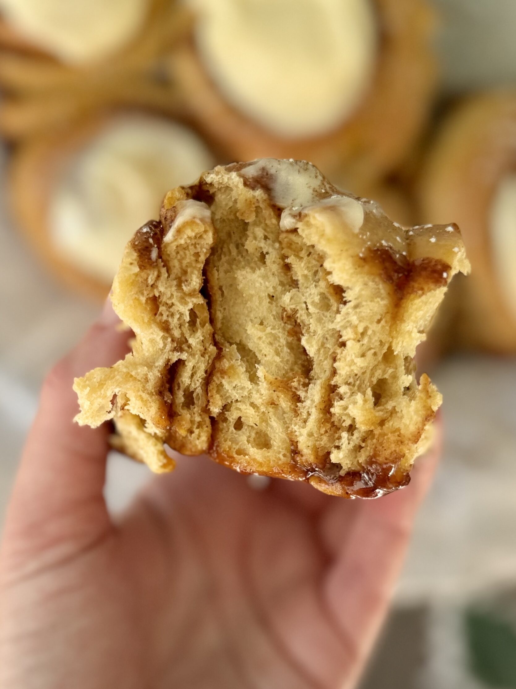 inside of sourdough gingerbread cinnamon rolls