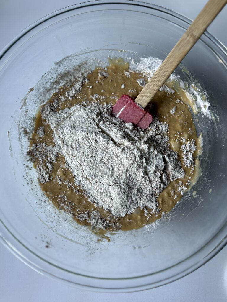 amish apple cider donut bread mixing