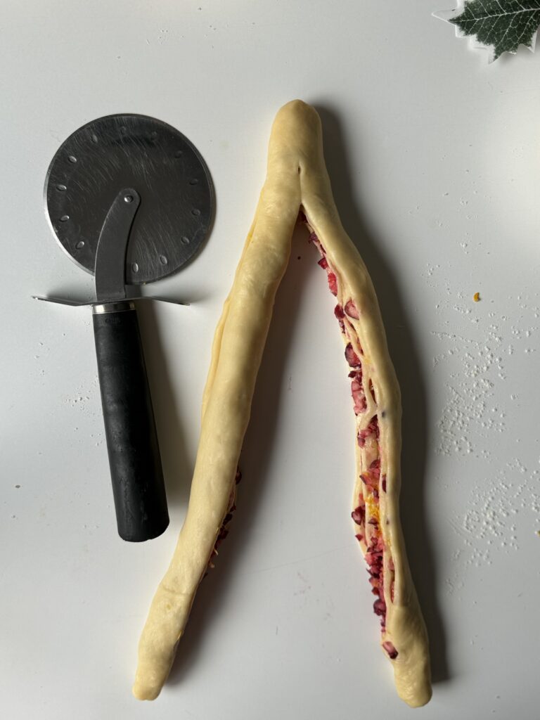 shaping cranberry orange sourdough brioche wreaths