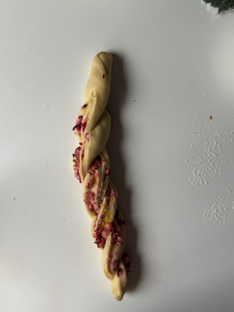 shaping cranberry orange sourdough brioche wreaths