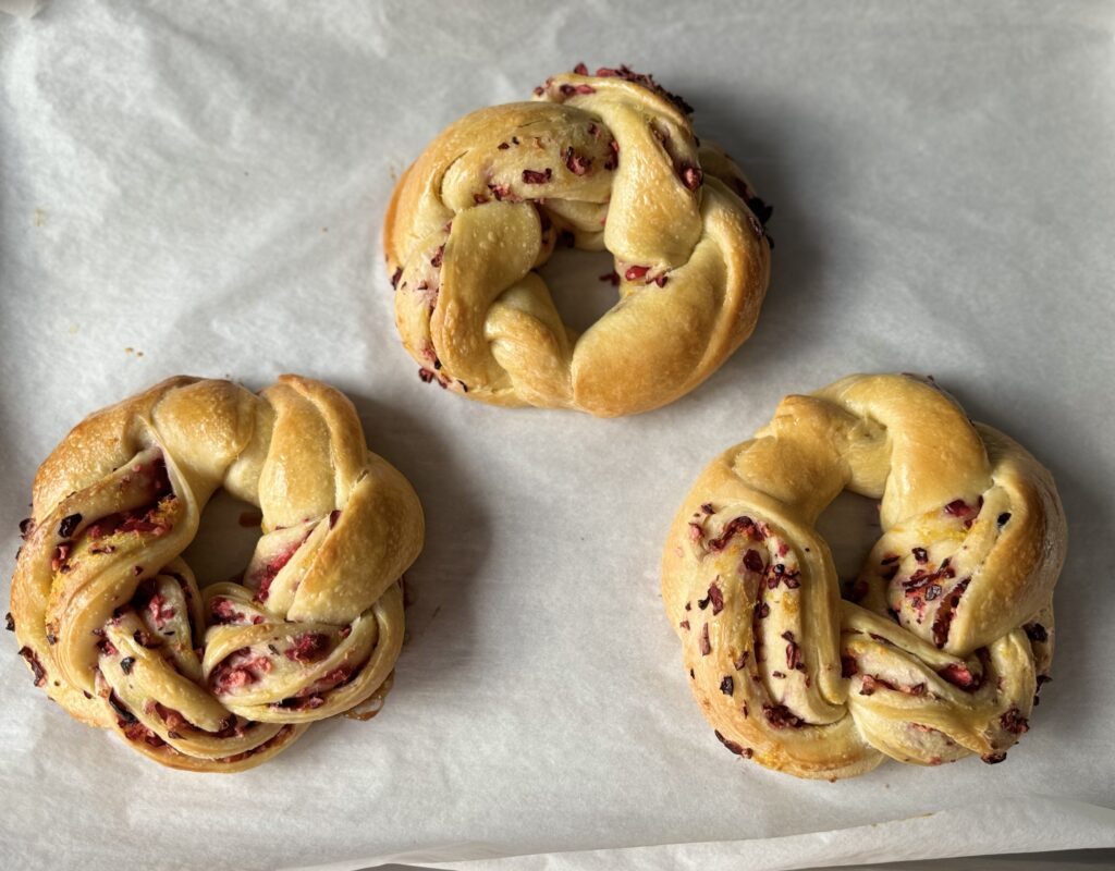 baked sourdough brioche wreaths