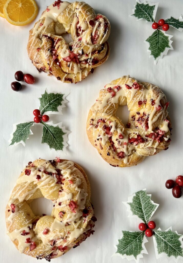 cranberry orange sourdough brioche wreaths