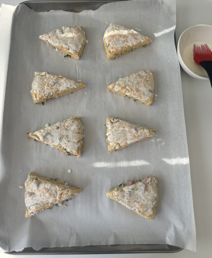 brushed ham cheese and chive sourdough scones