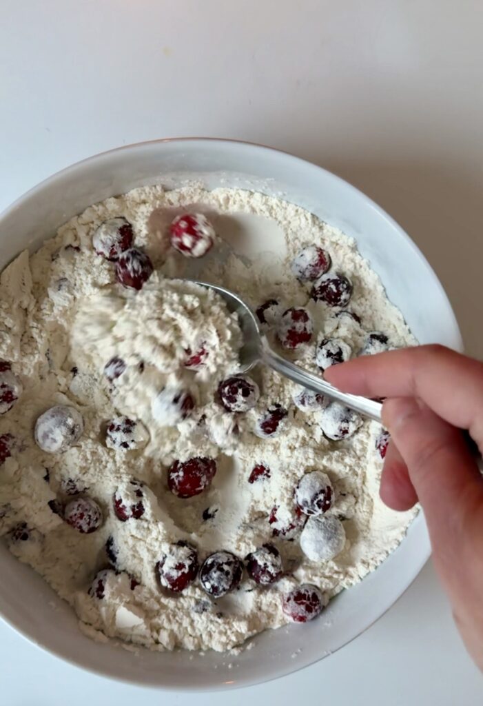 mixing sourdough cranberry bread