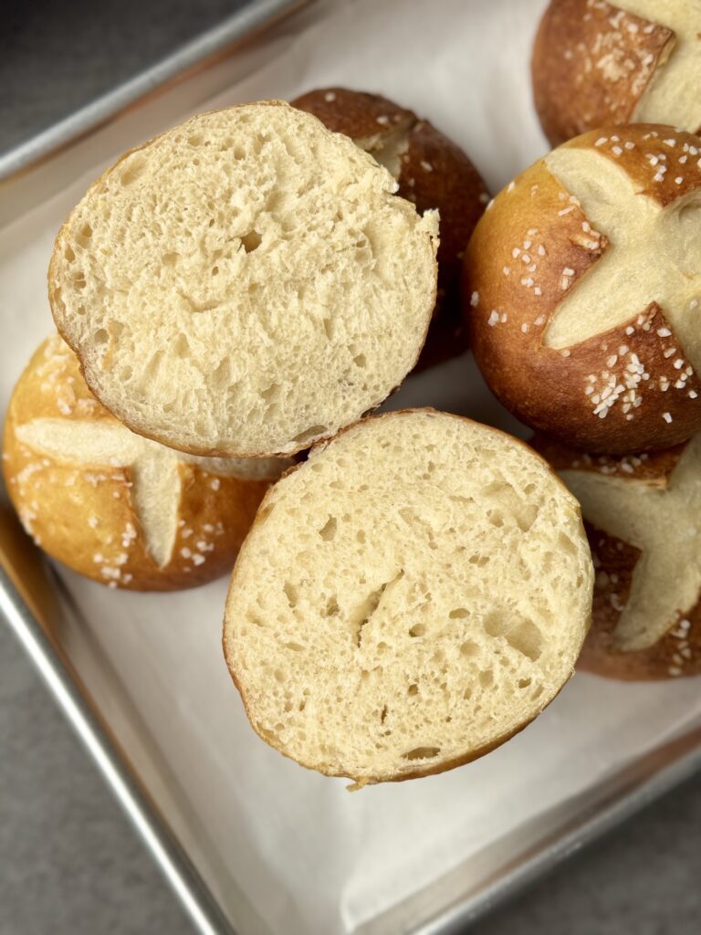 inside of sourdough pretzel buns