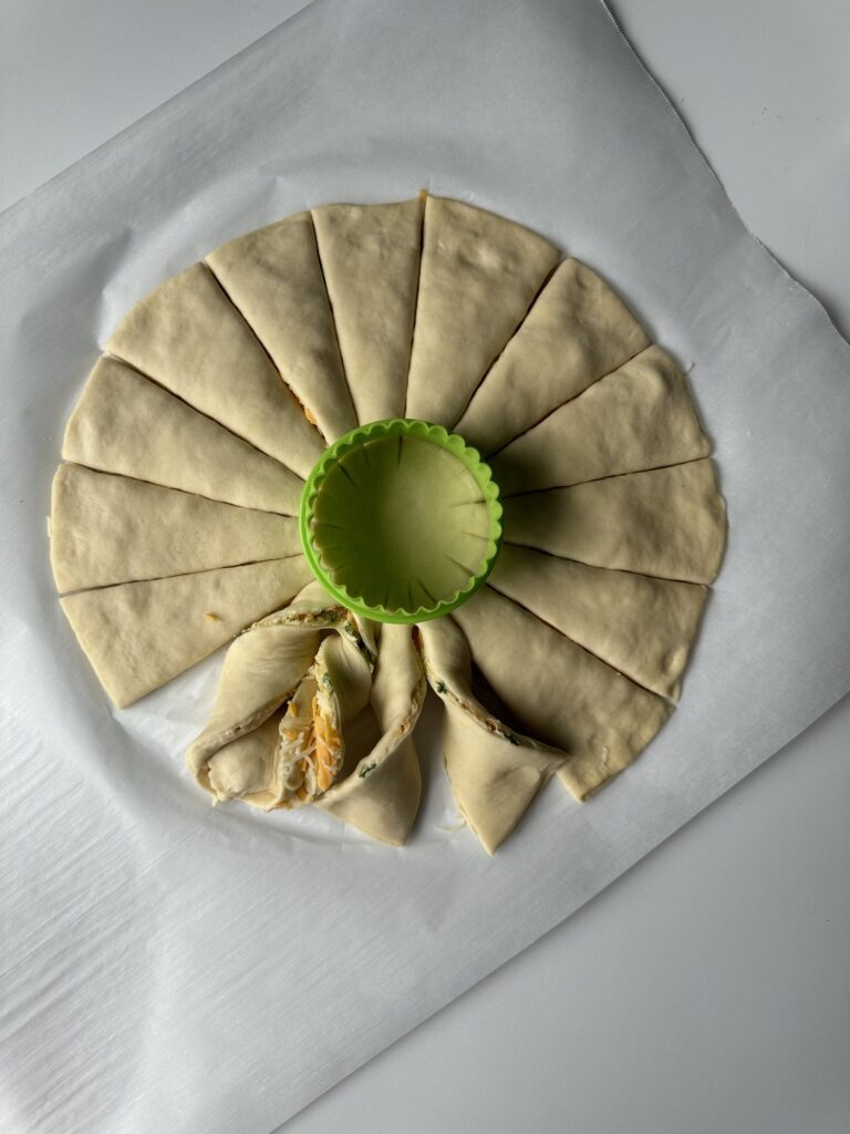 shaping sourdough savory star bread