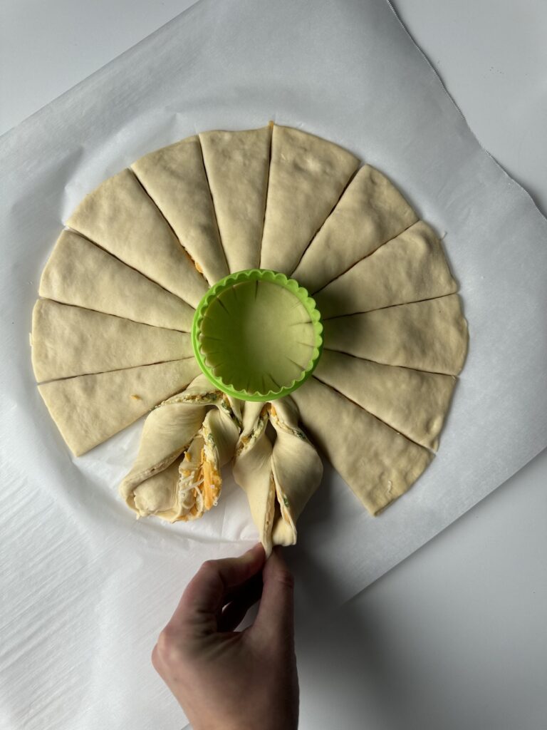 shaping sourdough savory star bread