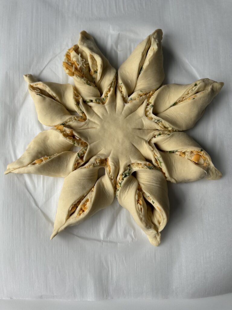 shaping sourdough savory star bread