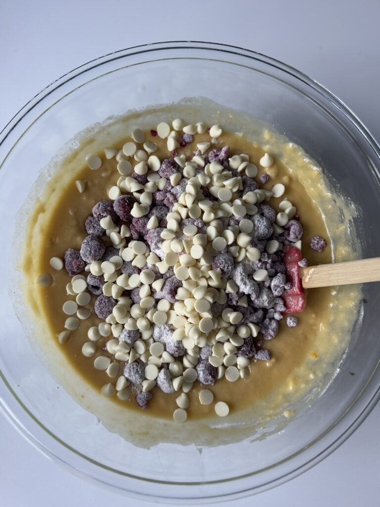 mixing white chocolate Amish bread