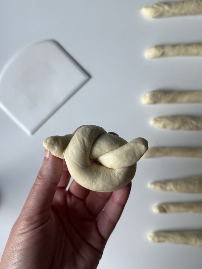 shaping sourdough garlic knots