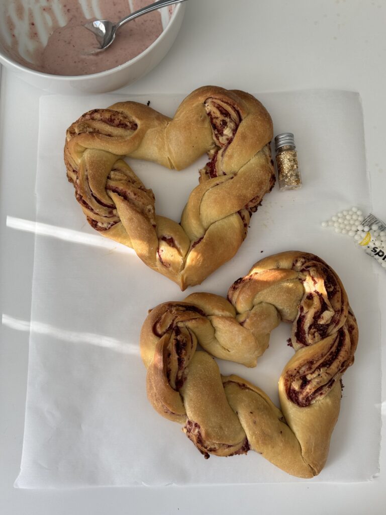 decorating brioche hearts