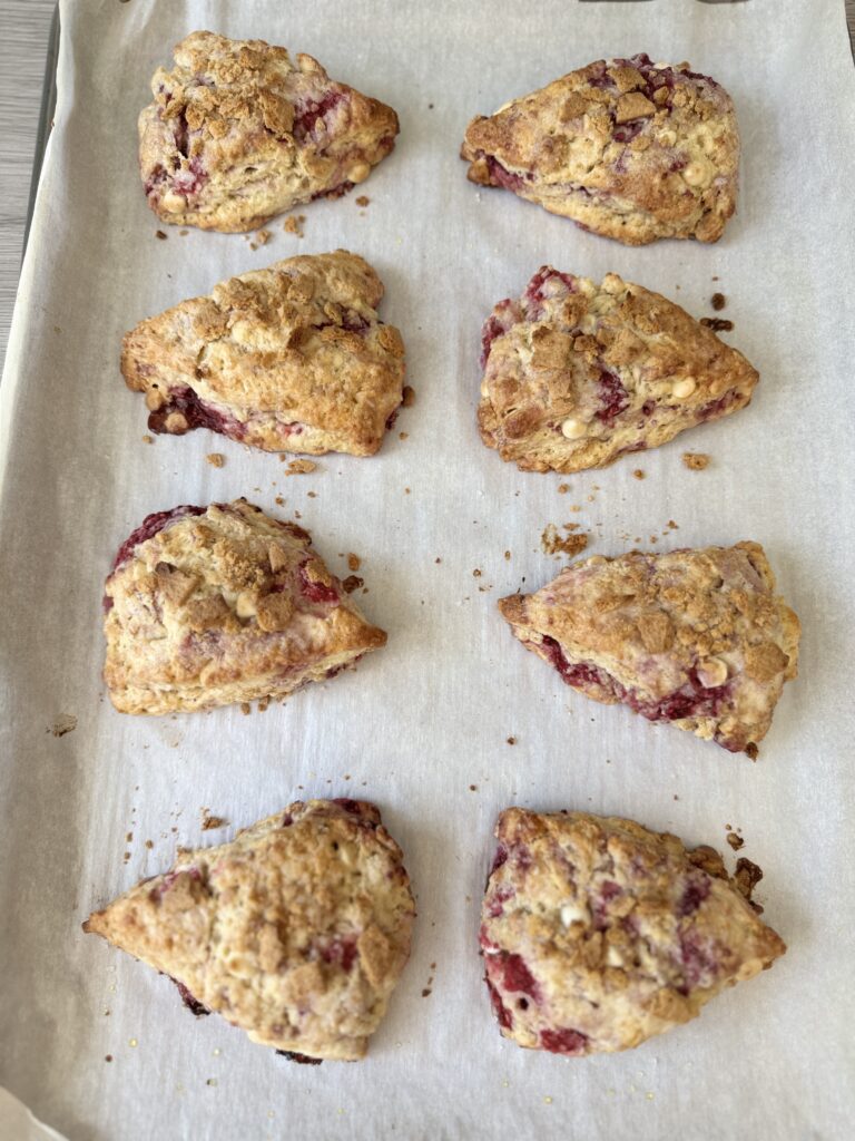 baked raspberry sourdough cheesecake scones