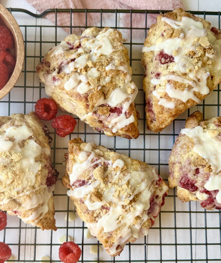 raspberry white chocolate cheesecake sourdough scones