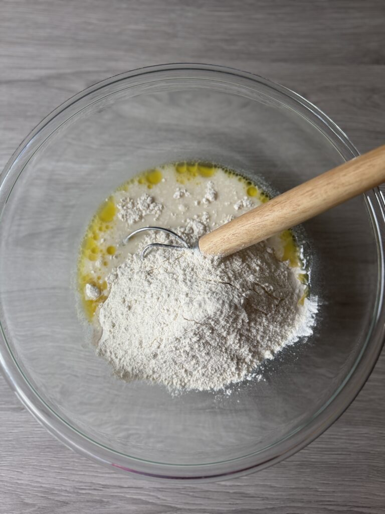 mixing the sourdough pita bread