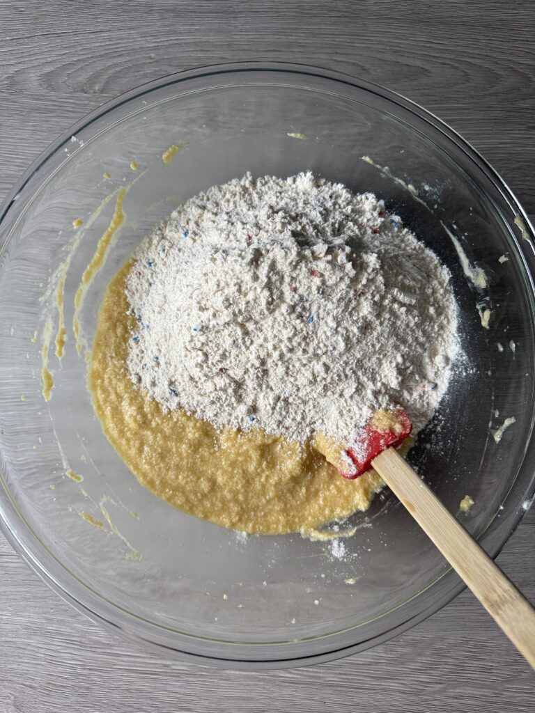 mixing cookie cake