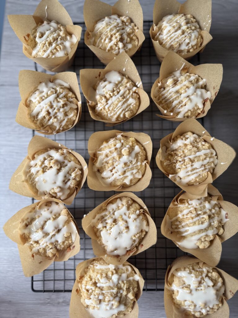 topping the muffins