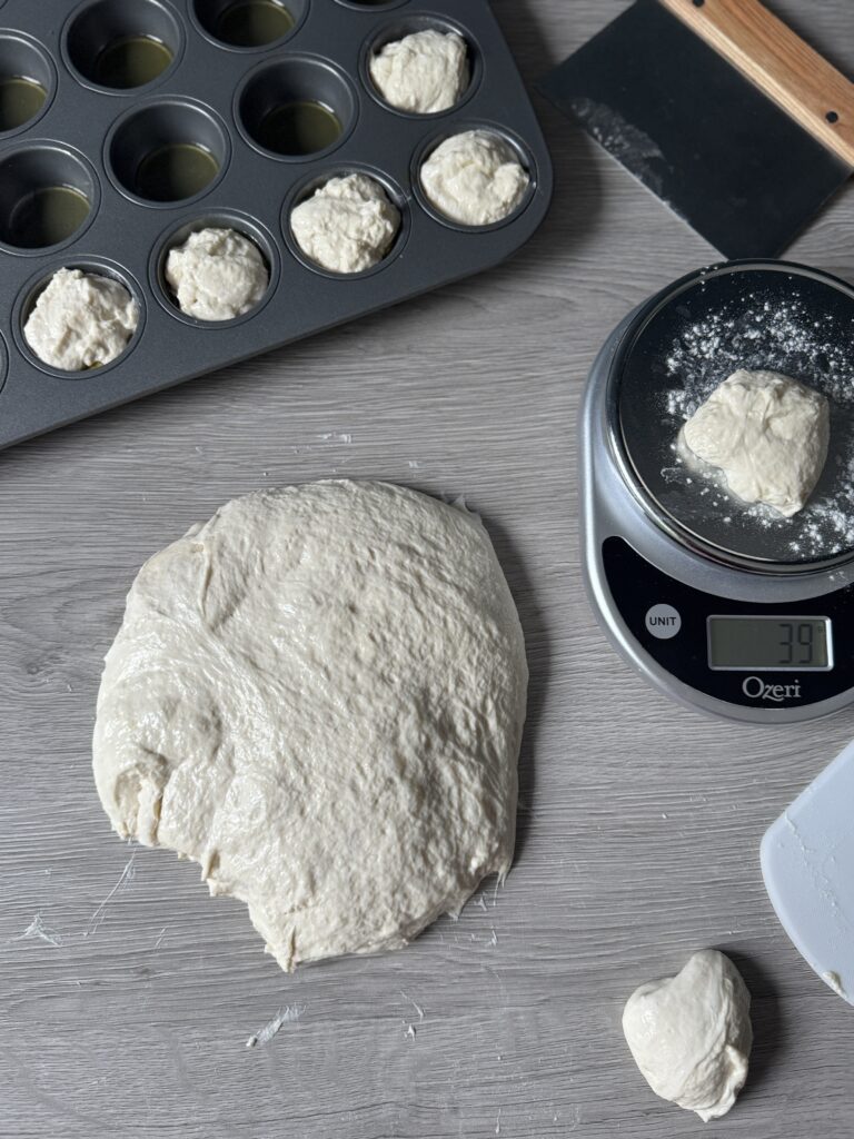 shaping focaccia muffins