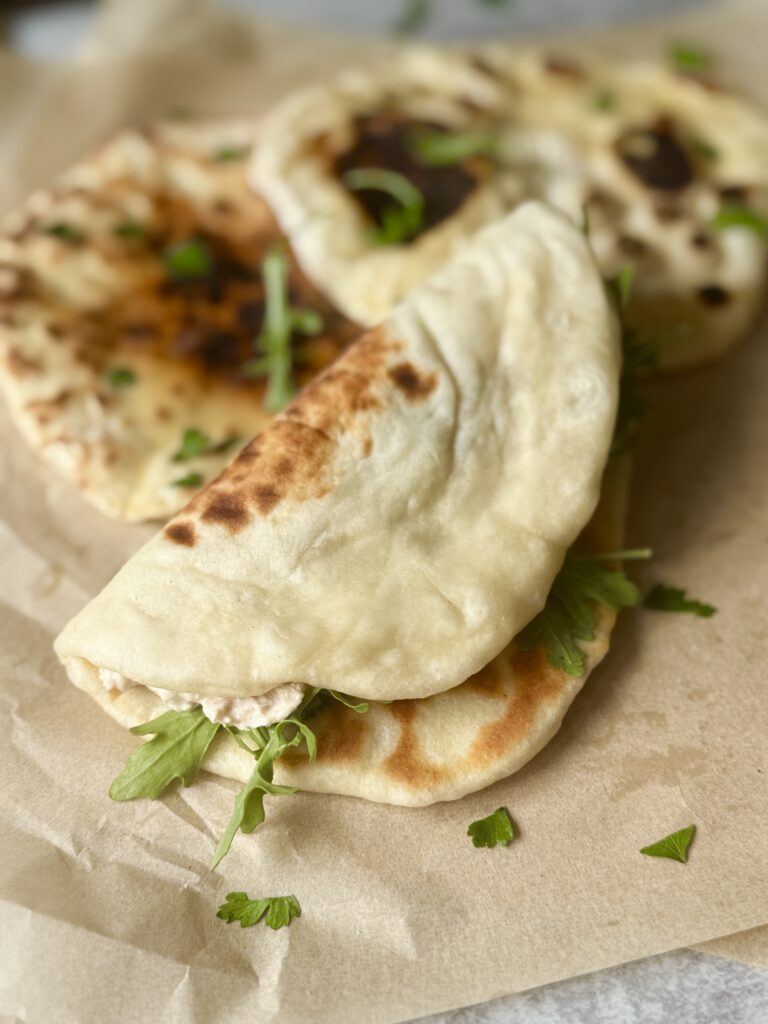 soft sourdough discard flat bread sandwich