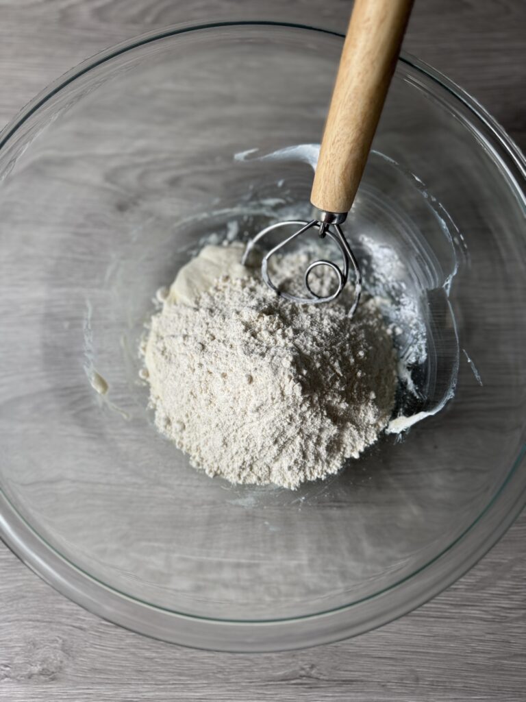 mixing flatbread dough