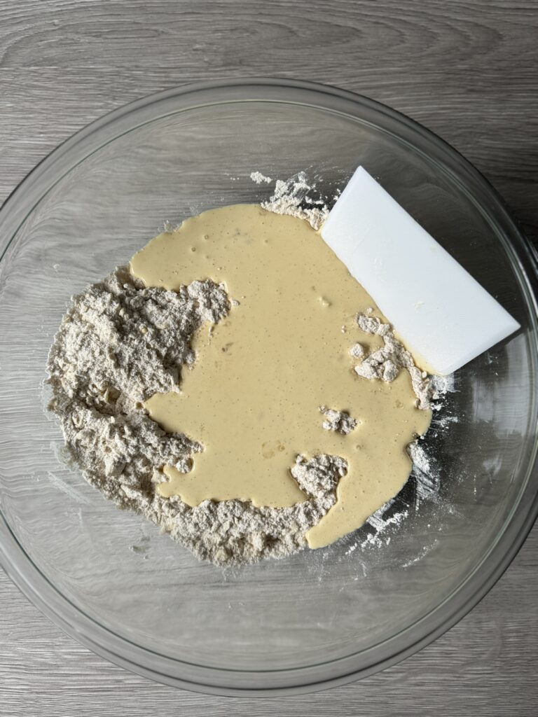 mixing peach scones