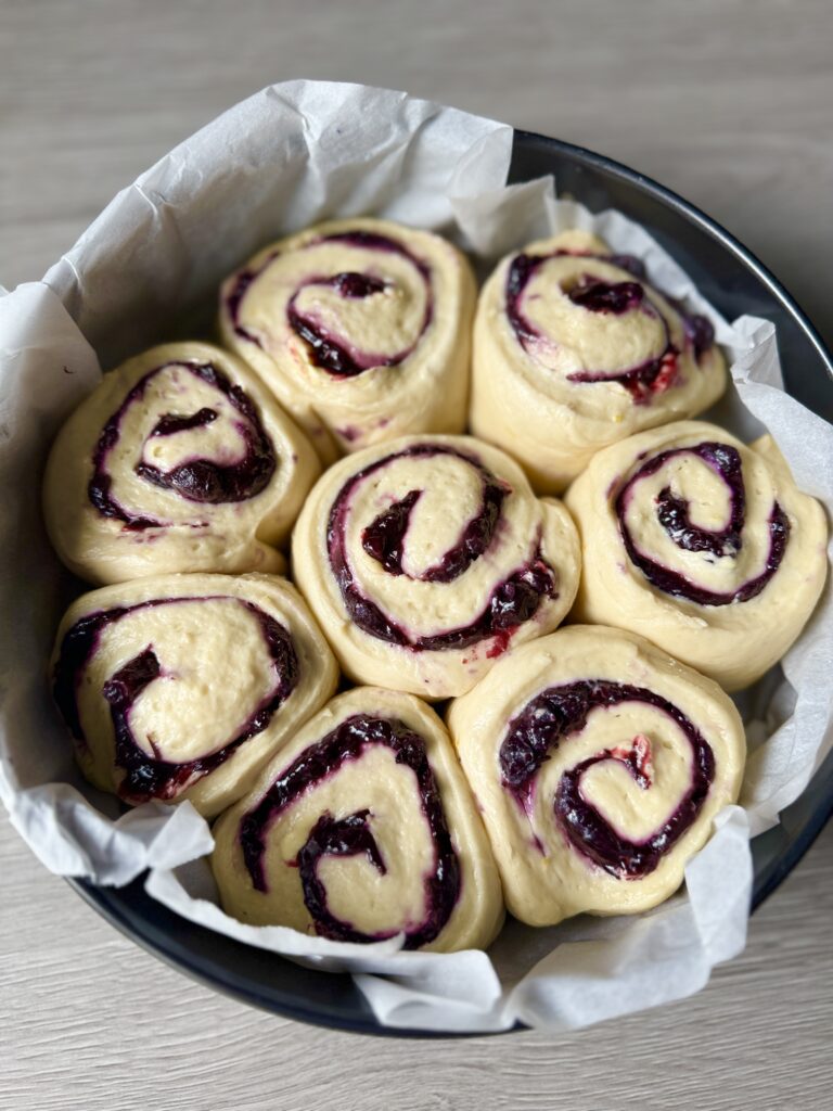 proofed blueberry lemon brioche rolls