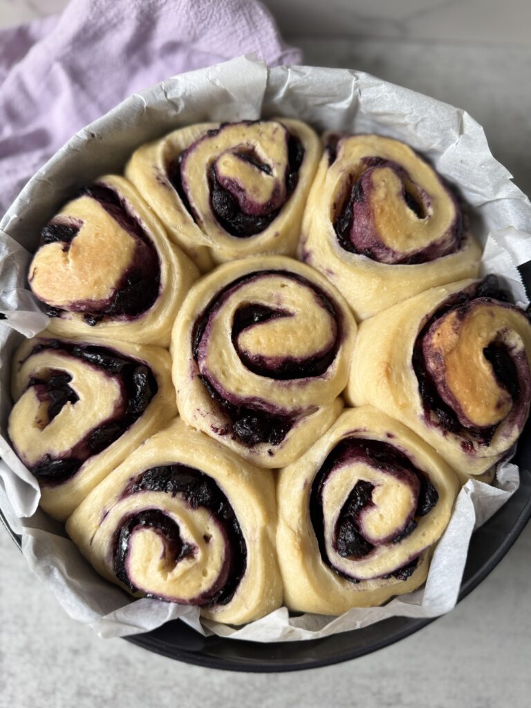 baked blueberry lemon sourdough brioche rolls