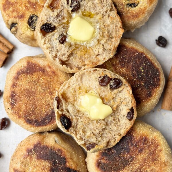 cinnamon raisin sourdough English muffins