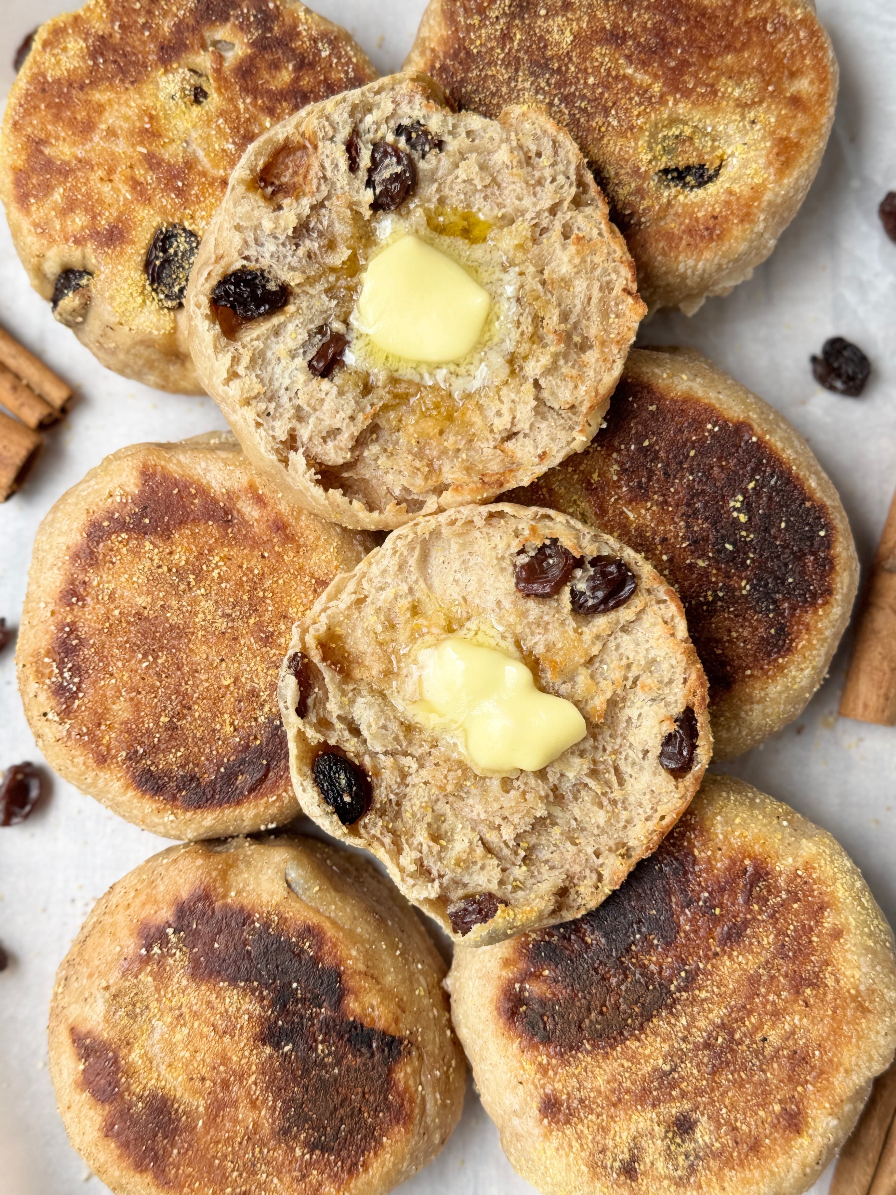 cinnamon raisin sourdough English muffins