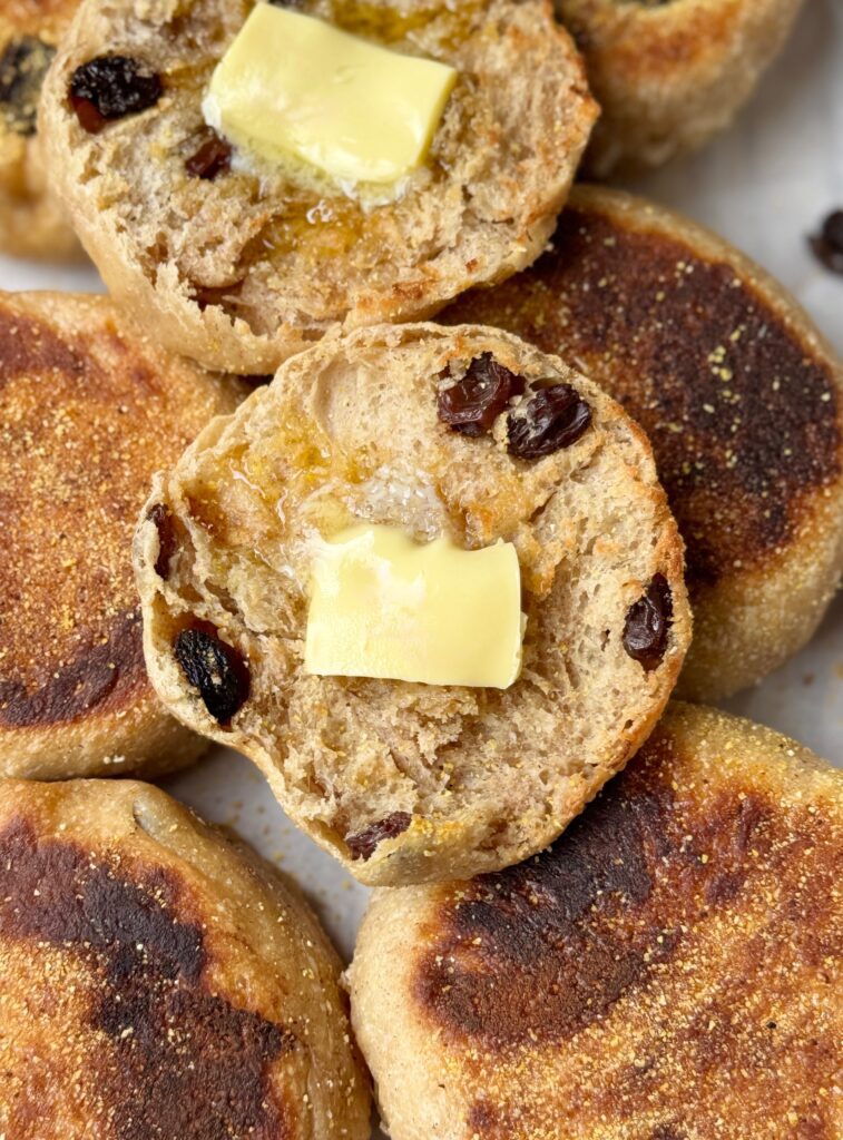 cinnamon raisin sourdough English muffins