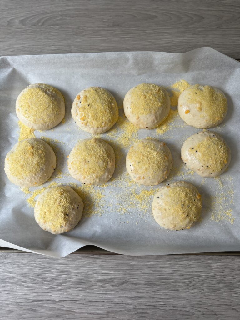 proofed sourdough English muffins